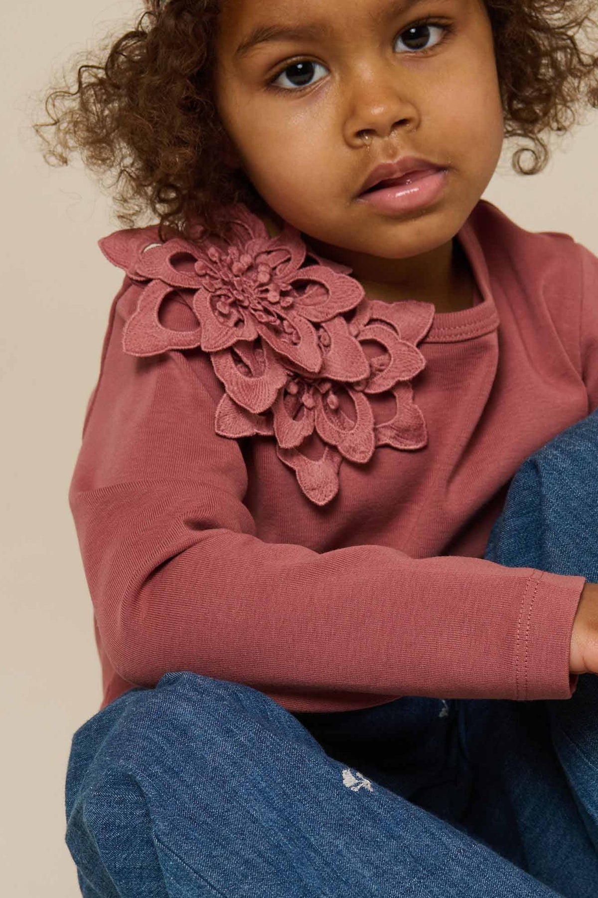 T-shirt met Bloemenapplicatie - Kids - Old Rose | 101233 Sarah