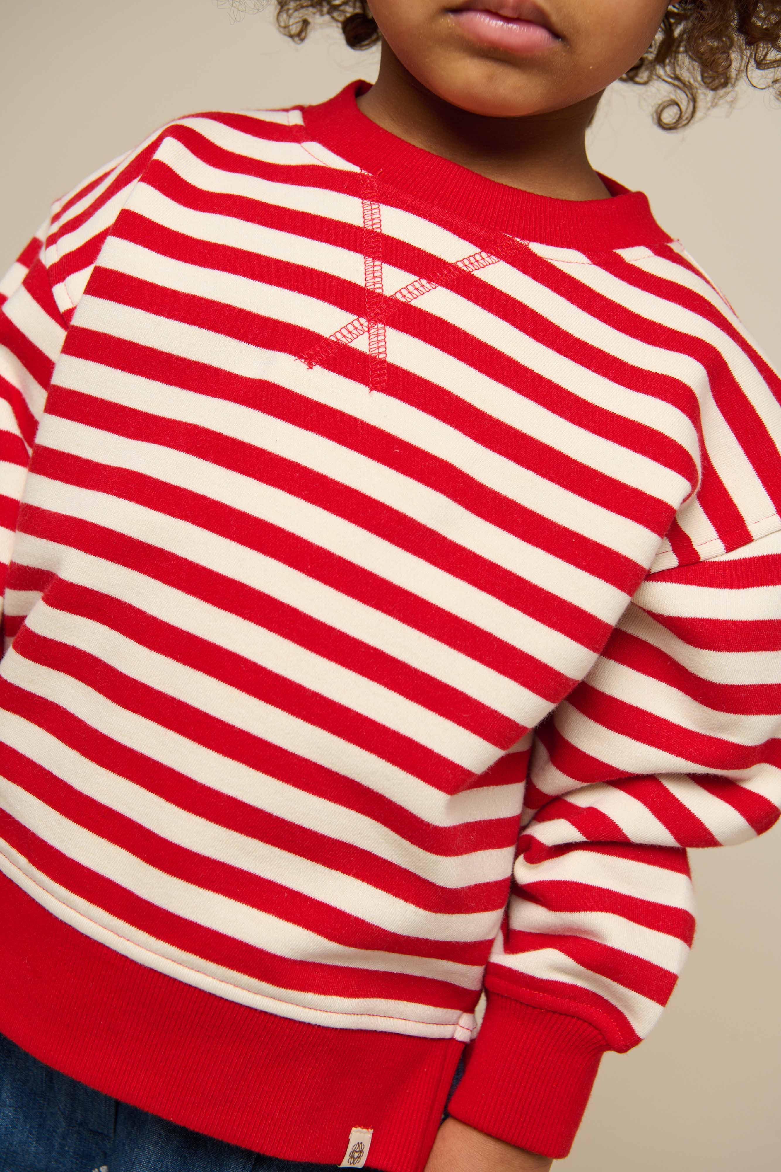 Gestreepte Crewneck Sweatshirt - Kids - Cherry Red Stripe | 101342 Daniella
