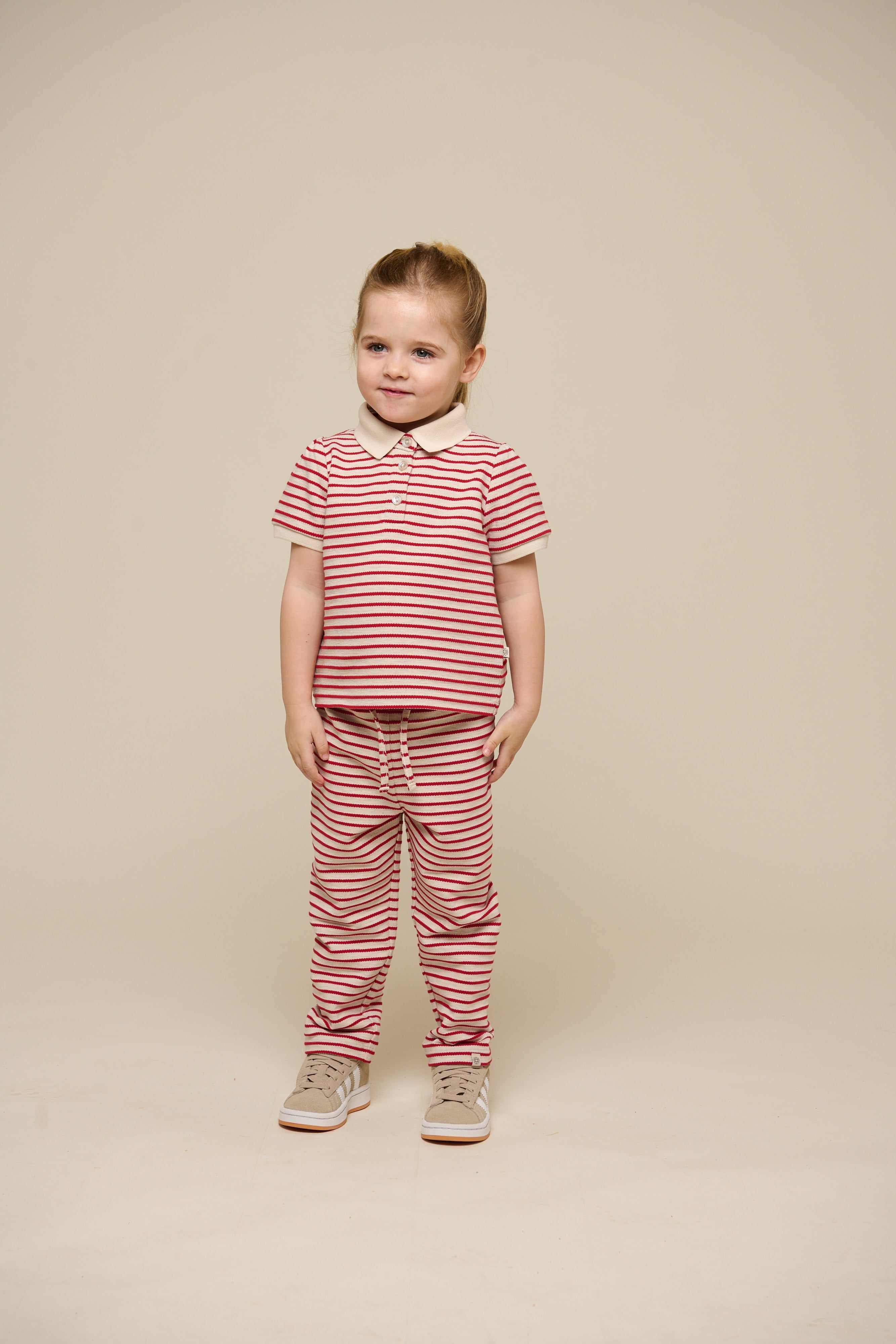 Gestreepte Jerseybroek - Kids - Cherry Red | 100999 Emmie