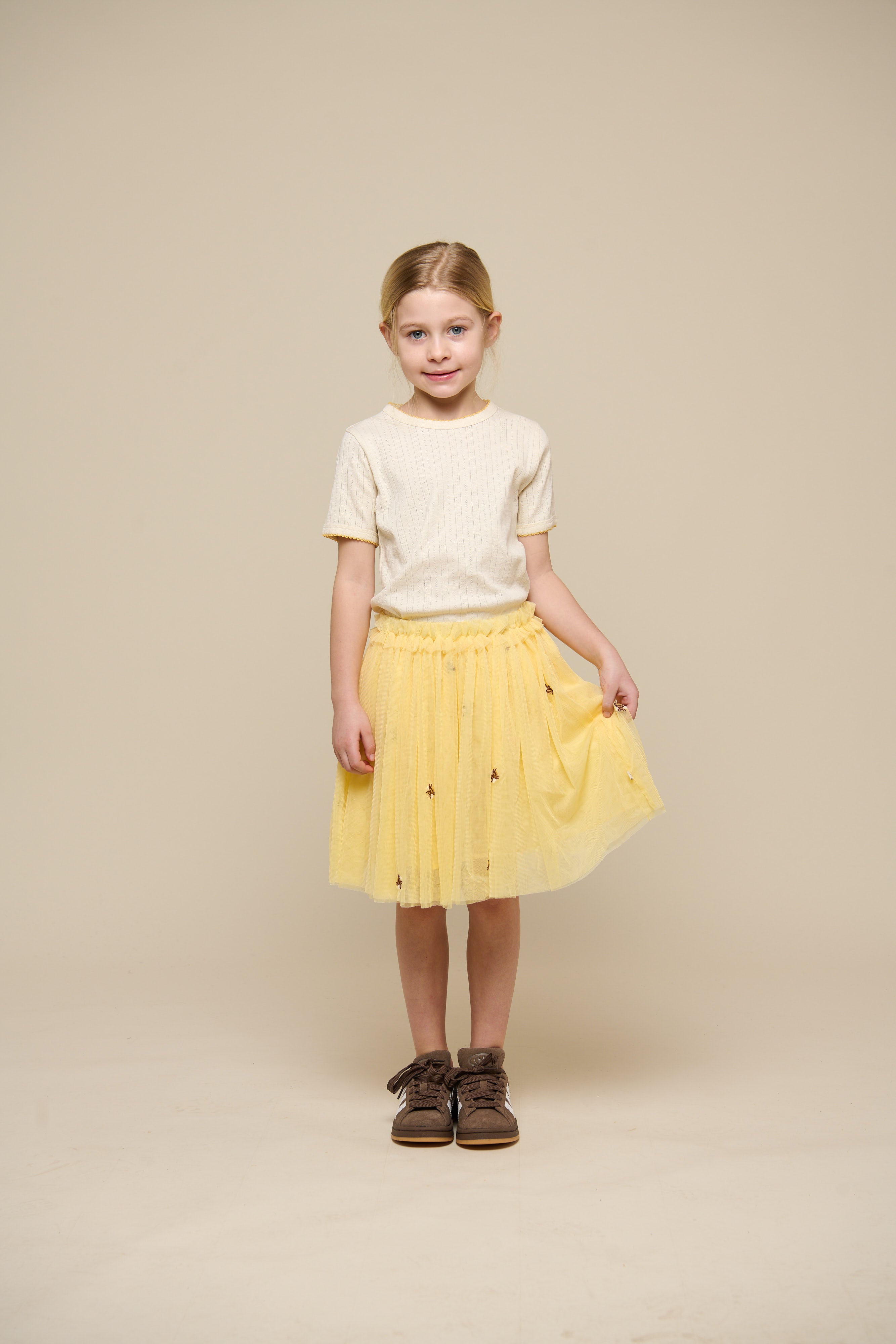 Pointelle T-shirt met contrasterende picot - Tween - Off White | 101290 Drew