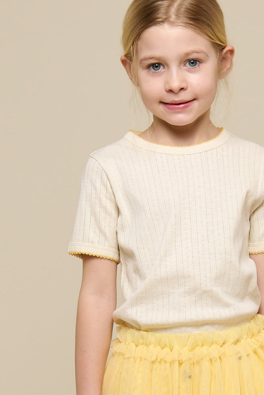 Pointelle T-shirt met contrasterende picot - Tween - Off White | 101290 Drew