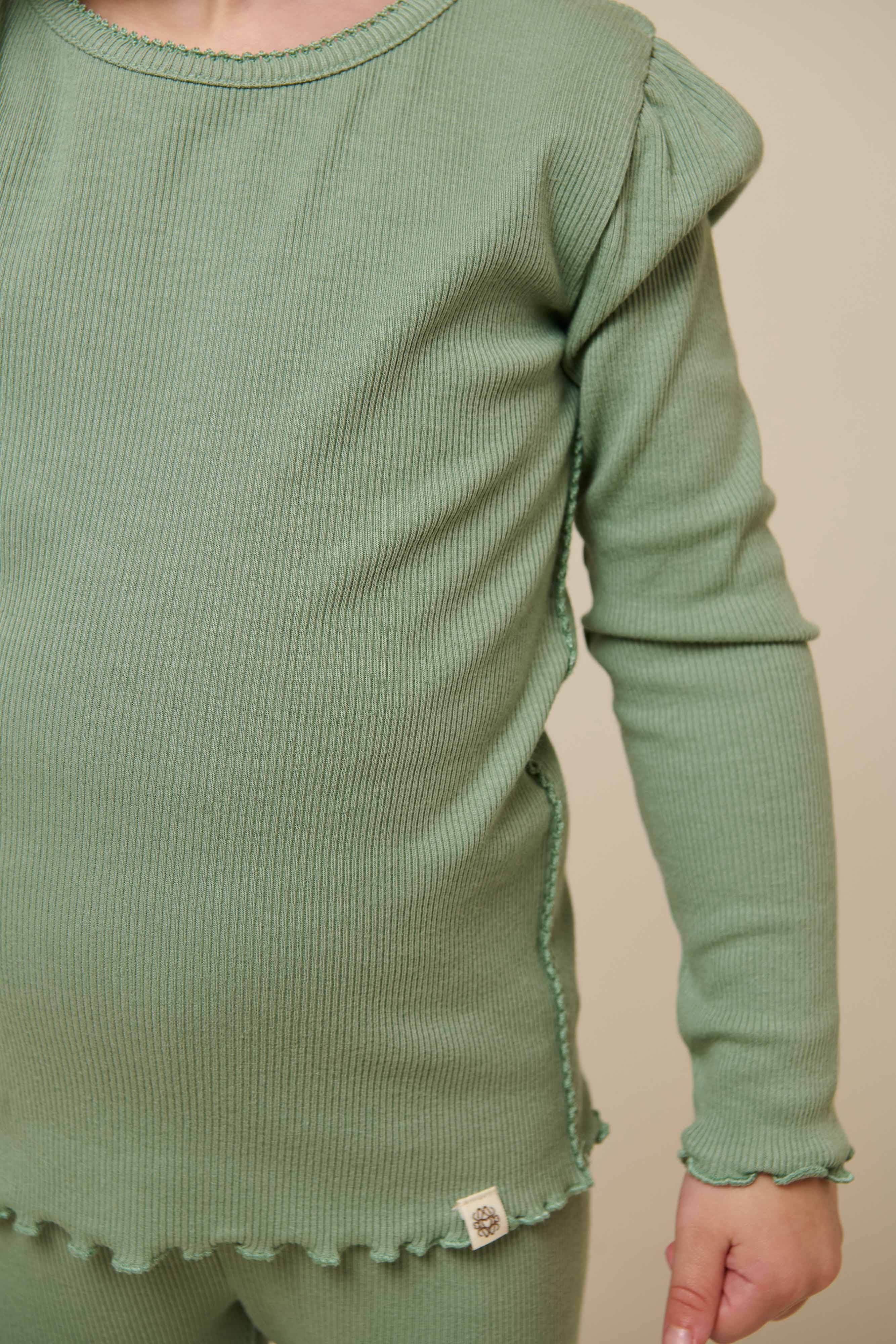 Modal rib T-shirt met lange mouwen - Kids - Dusty Green | 101310 Lottie