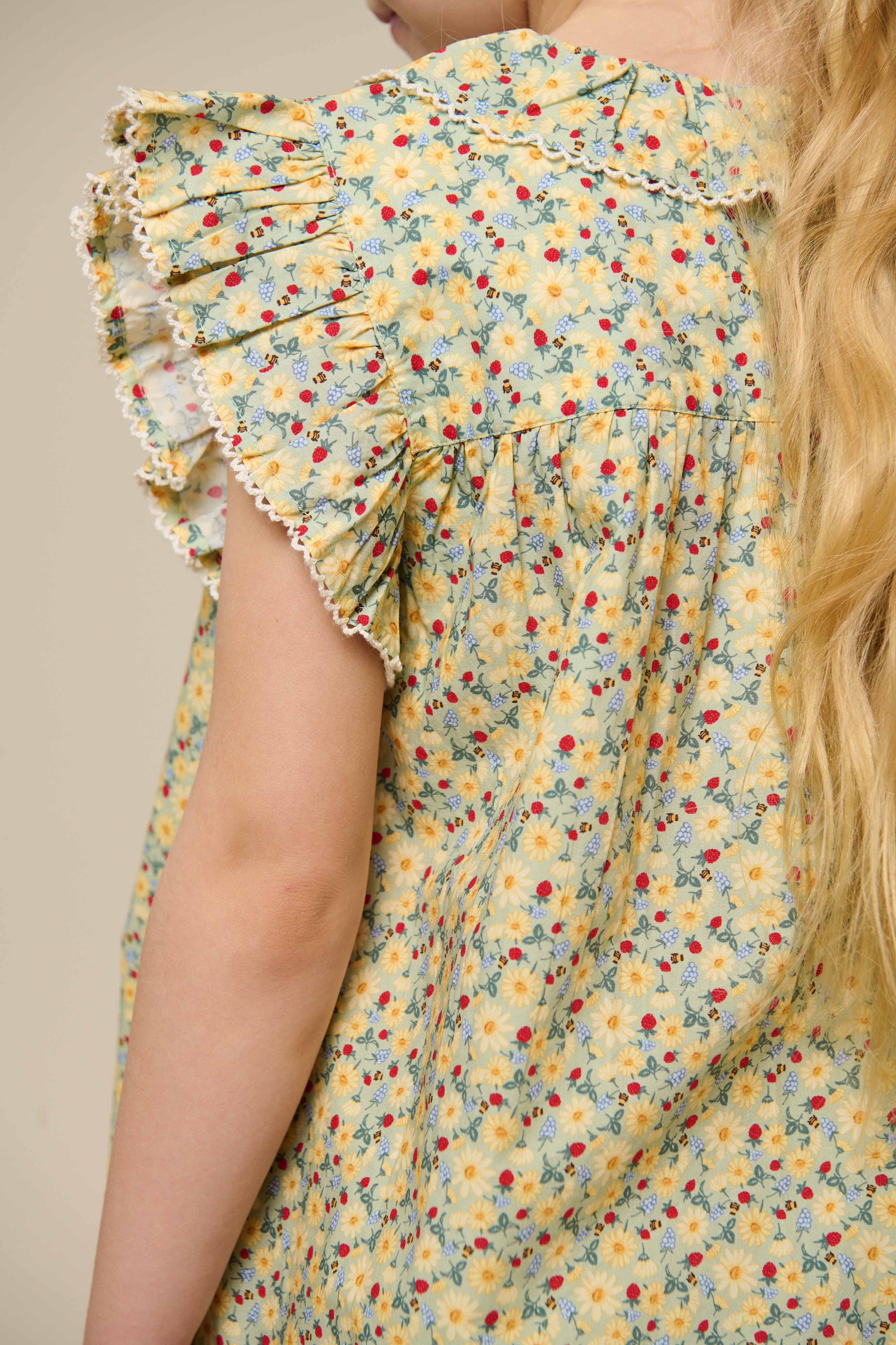 Poplin Ruche Top met Bloemenprint - Tween - Green | 100951 Poppy