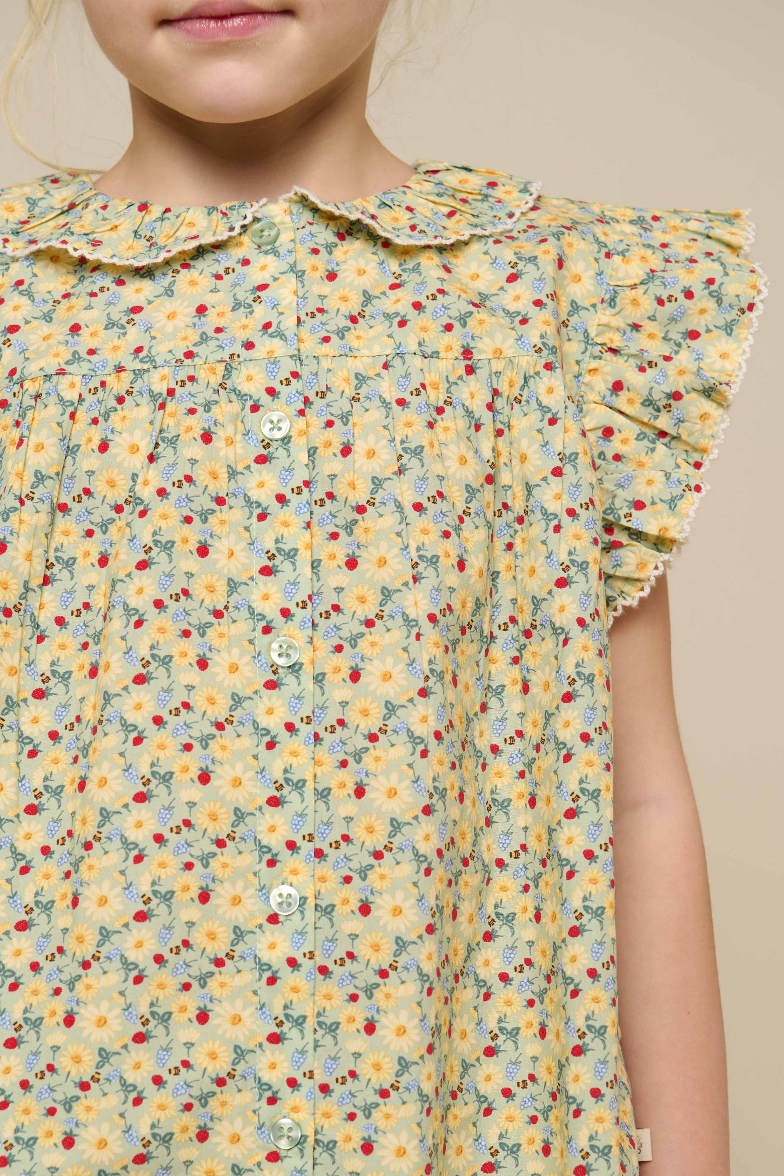 Poplin Ruche Top met Bloemenprint - Tween - Green | 100951 Poppy