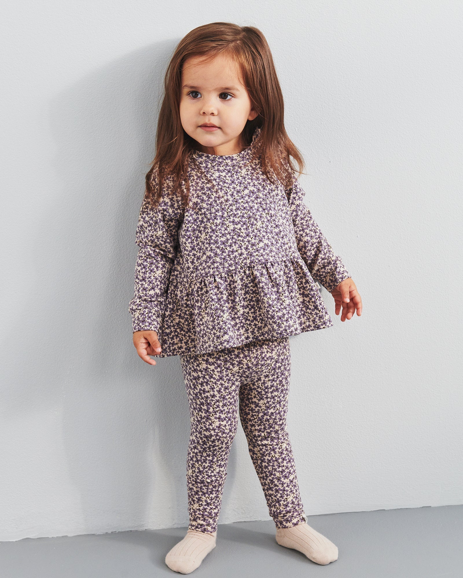 Jersey Leggings w. Ditsy Print - Little - Dusty Purple