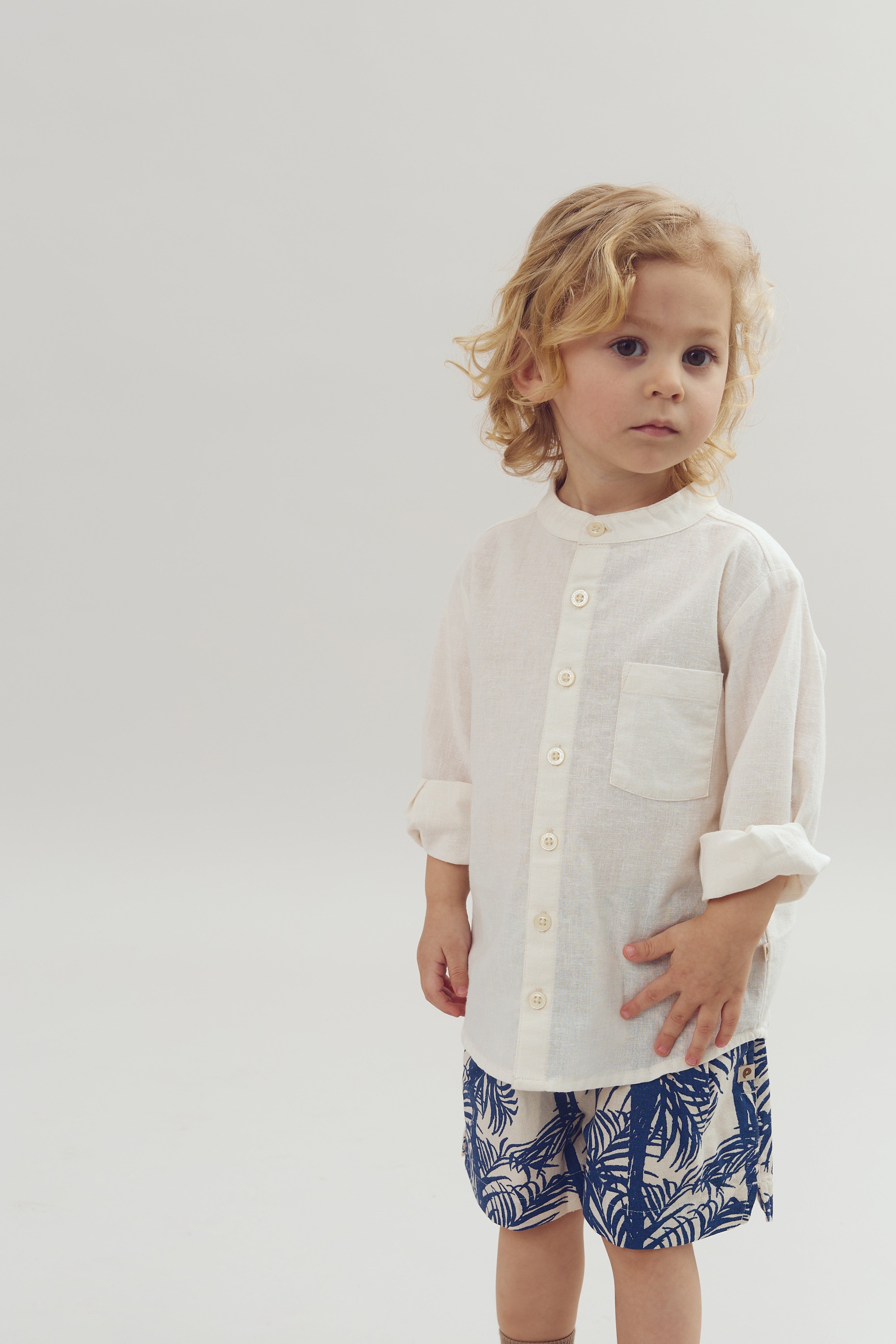 Linnen overhemd met opstaande kraag - Off White | 100173 Pelle