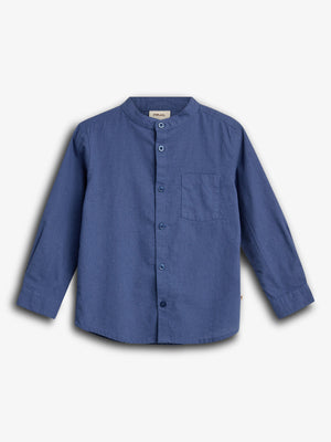 Linnen overhemd met opstaande kraag - Dusty Cobalt | 100174 Pelle