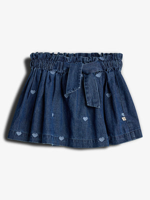 Denim rok met borduursel - Dark Blue Denim with Blue Heart | 100181 Debbie