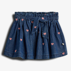 Denim rok met borduursel - Dark Blue Denim with Rose Heart | 100182 Debbie