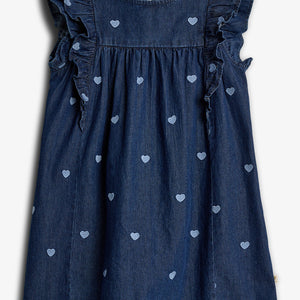 Denim jurk met borduursel - Dark Blue Denim with Blue Heart | 100183 Debbie