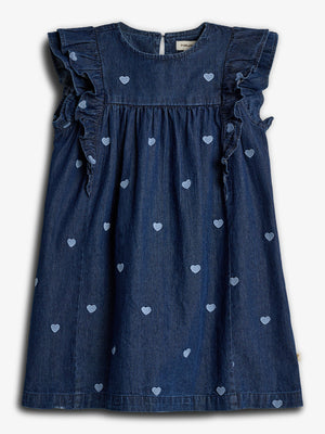 Denim jurk met borduursel - Dark Blue Denim with Blue Heart | 100183 Debbie