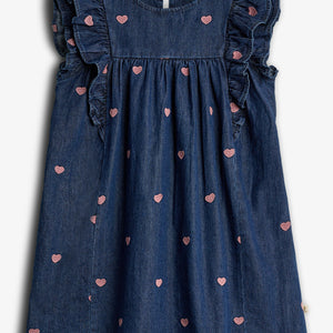 Denim jurk met borduursel - Dark Blue Denim with Rose Heart | 100184 Debbie