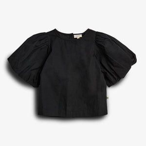 Poplin blouse met pofmouwen - Black | 100231 Laura