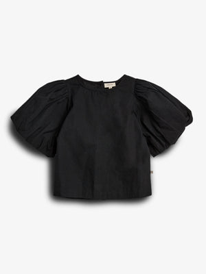 Poplin blouse met pofmouwen - Black | 100231 Laura