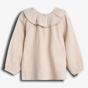 Musselin blouse met kraag - Light Beige | 100237 Ella