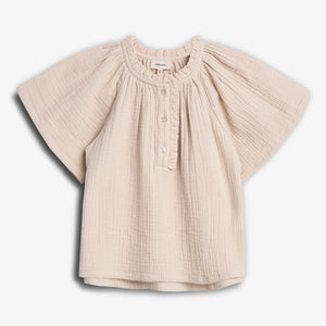Musselin blouse met knoopsluiting - Light Beige | 100239 Ella
