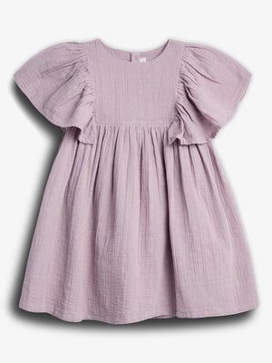 Musselin jurk met vlindermouwen en borduursel - Purple | 100244 Ella