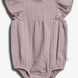 Musselin romper met vlindermouwen en borduursel - Purple | 100248 Ella