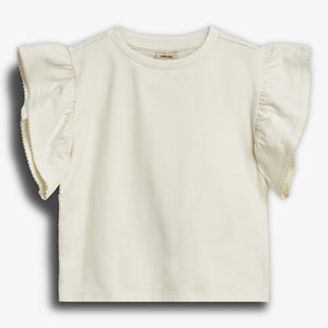 T-shirt met ruchesmouwen en picotsteek - Off White | 100254 Vilde