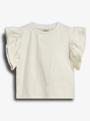 T-shirt met ruchesmouwen en picotsteek - Off White | 100254 Vilde
