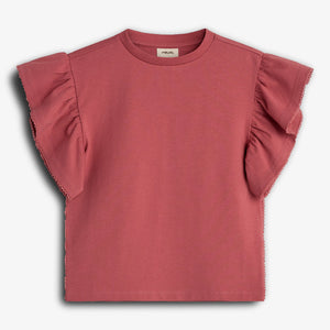 T-shirt met ruchesmouwen en picotsteek - Blush | 100255 Vilde