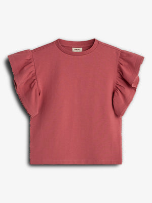 T-shirt met ruchesmouwen en picotsteek - Blush | 100255 Vilde