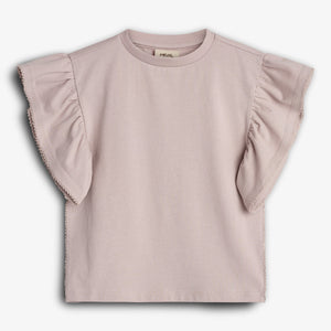 T-shirt met ruchesmouwen en picotsteek - Light Purple | 100256 Vilde