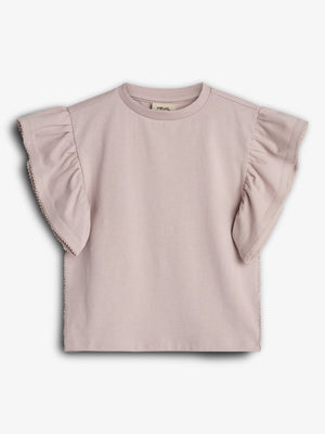 T-shirt met ruchesmouwen en picotsteek - Tween - Light Purple | 100385 Vilde