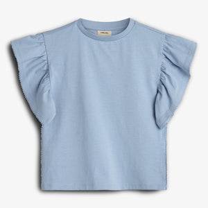 T-shirt met ruchesmouwen en picotsteek - Blue | 100257 Vilde