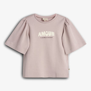 T-shirt met pofmouwen en print - Tween - Light Purple | 100462 Rosa