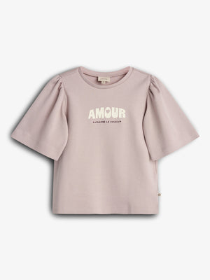 T-shirt met pofmouwen en print - Tween - Light Purple | 100462 Rosa