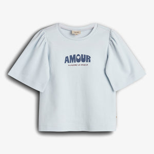 T-shirt met pofmouwen en print - Tween - Barely Blue | 100464 Rosa