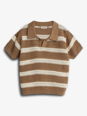 Gestreepte gebreide polo - Walnut | 100277 Piet
