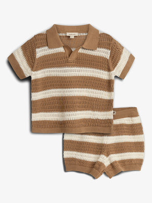 Gestreepte gebreide shorts en top - Walnut | 100279 Piet