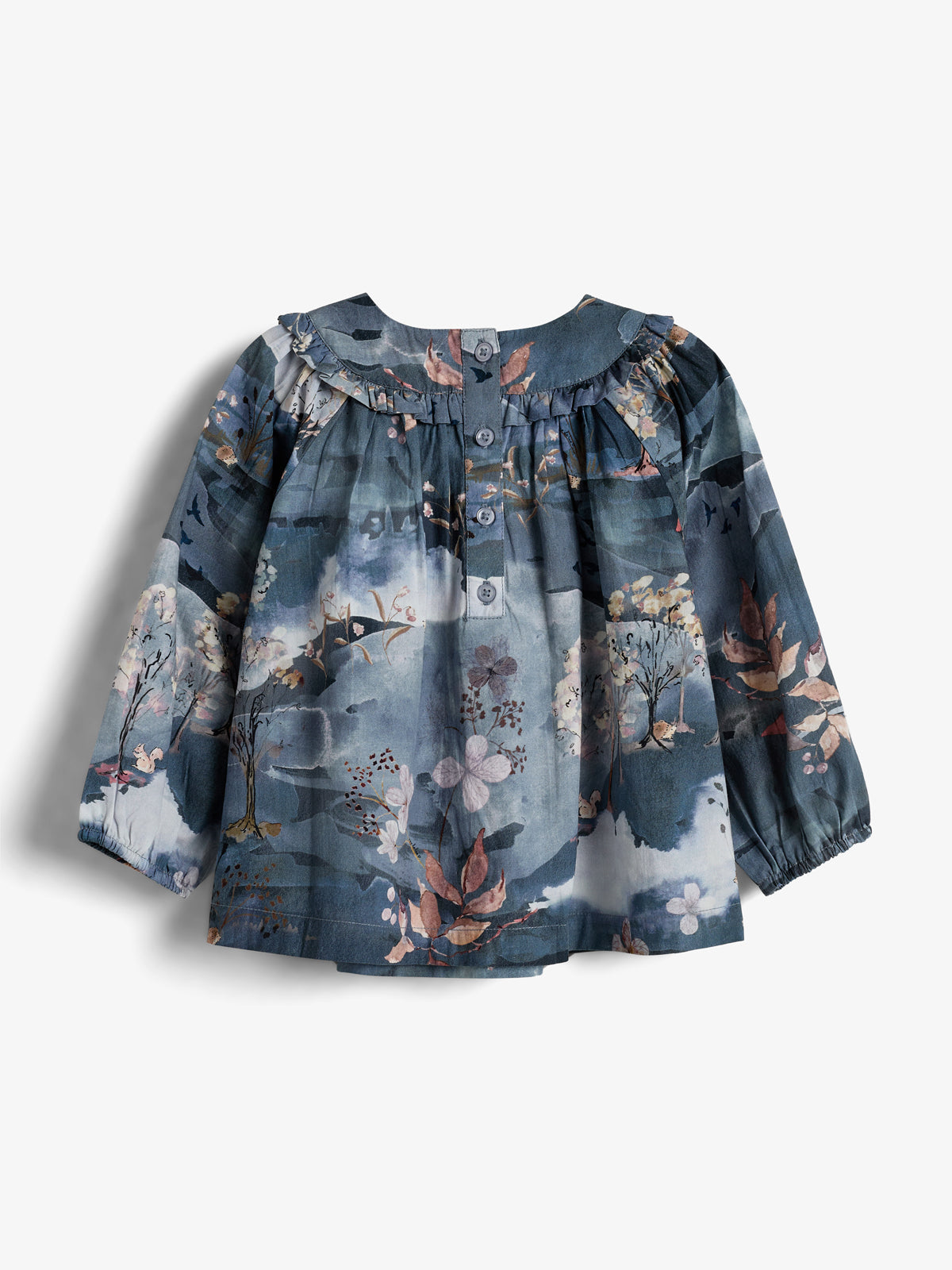 Popeline blouse met landschapsprint - Little - Blue/Rose