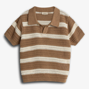 Gestreepte gebreide polo - Tween - Walnut | 100396 Piet