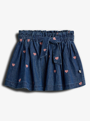 Denim rok met borduursel - Tween - Dark Blue Denim with Rose Heart | 100407 Debbie