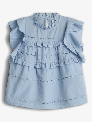 Mouwloze blouse met ruches - Tween - Blue | 100485 Frida