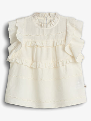 Mouwloze blouse met ruches - Off White | 100486 Frida