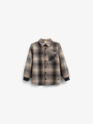 Geruit flanellen overhemd met ribboord - Kids - Brown Navy Check | 100529 Henry