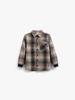 Geruit flanellen overhemd met ribboord - Kids - Brown Navy Check | 100529 Henry