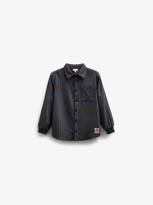 Geruit flanellen overhemd met ribboord - Kids - Navy Check | 100530 Henry