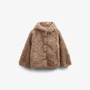 Faux Fur Hooded Jacket met Rib manchet - Kids - Caffe Latte | 100546 Ellie