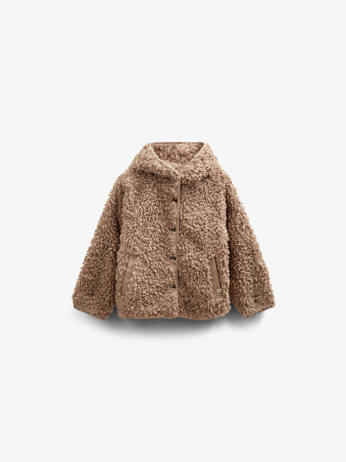 Faux Fur Hooded Jacket met Rib manchet - Kids - Caffe Latte | 100546 Ellie