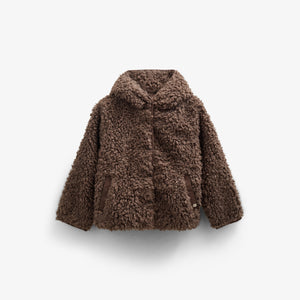 Faux Fur Hooded Jacket met Rib manchet - Kids - Chocolate | 100547 Ellie