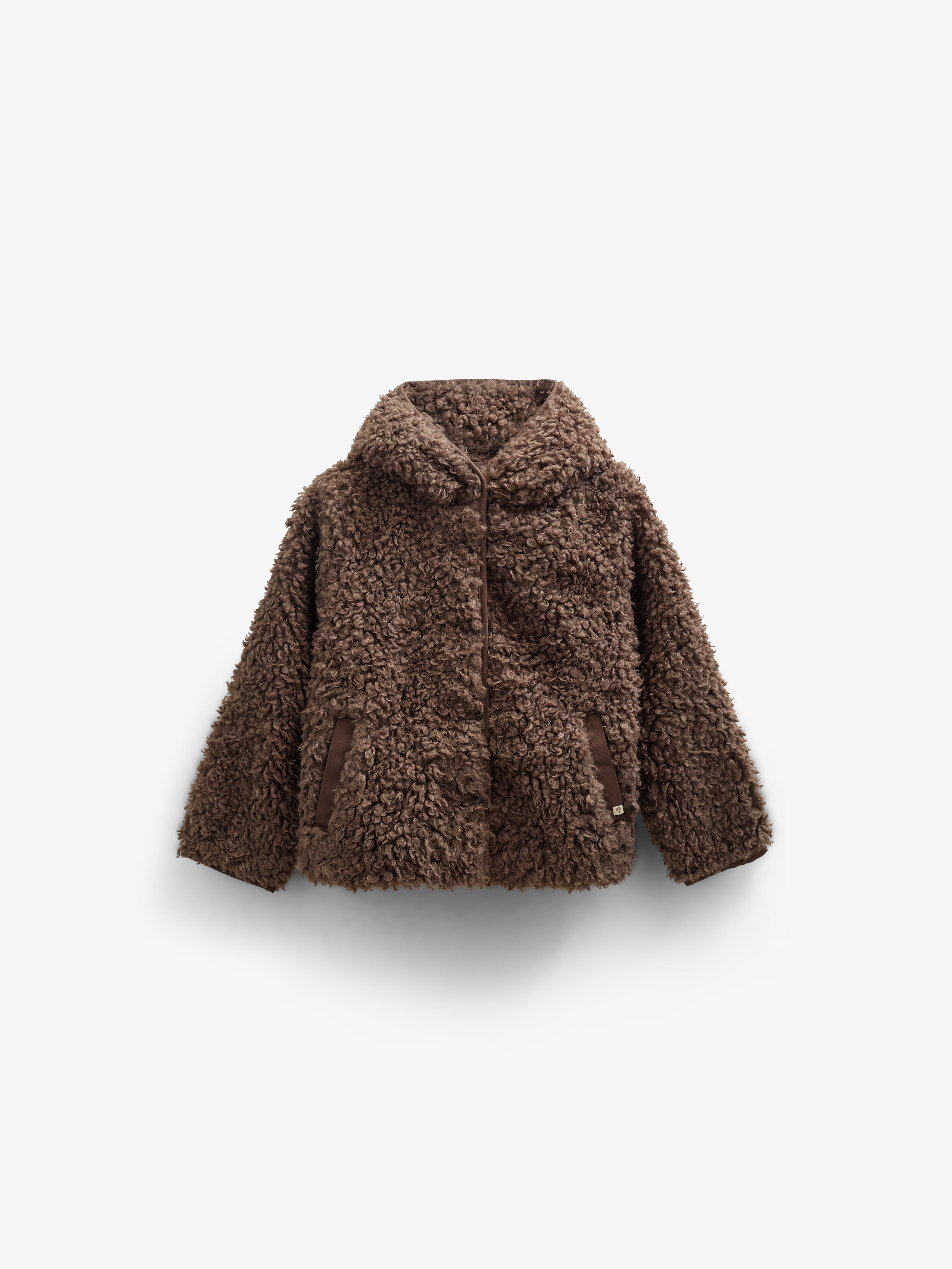 Faux Fur Hooded Jacket met Rib manchet - Kids - Chocolate | 100547 Ellie