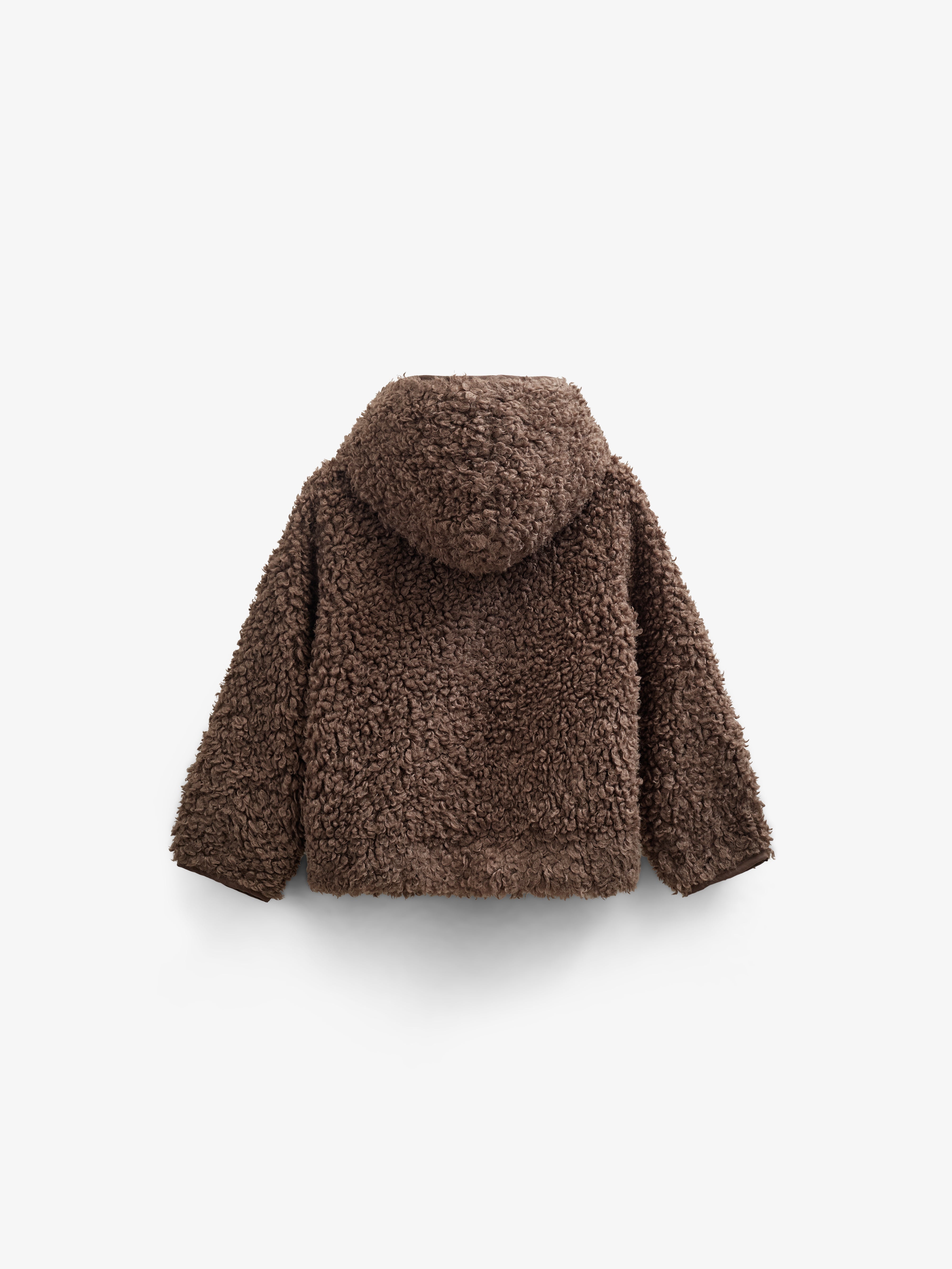 Faux Fur Hooded Jacket met Rib manchet - Kids - Chocolate | 100547 Ellie