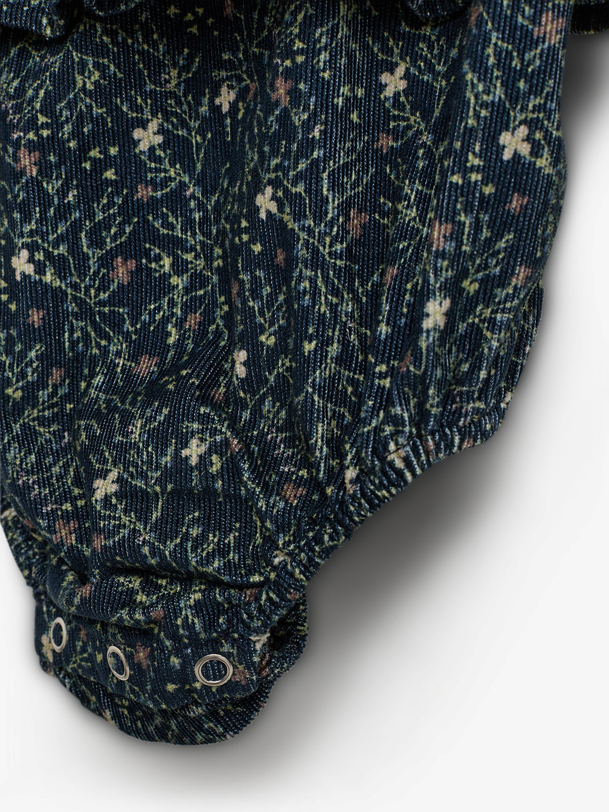 Corduroy Romper met Bloemenprint - Little - Blue/Rose