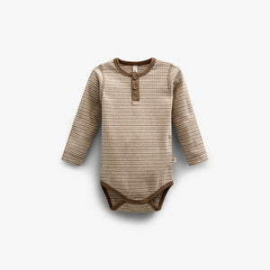 Katoenen ribbody met lange mouwen - Kids - Coffee Stripe | 100559 Manson