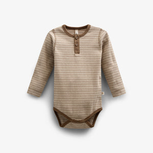 Katoenen ribbody met lange mouwen - Kids - Coffee Stripe | 100559 Manson